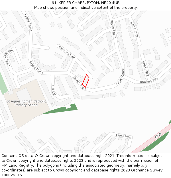 91, KEPIER CHARE, RYTON, NE40 4UR: Location map and indicative extent of plot