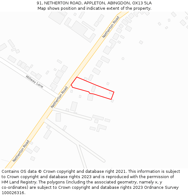 91, NETHERTON ROAD, APPLETON, ABINGDON, OX13 5LA: Location map and indicative extent of plot