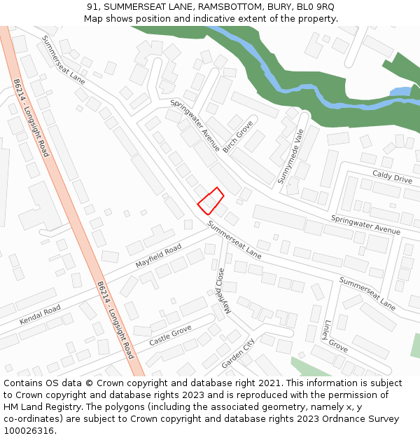 91, SUMMERSEAT LANE, RAMSBOTTOM, BURY, BL0 9RQ: Location map and indicative extent of plot