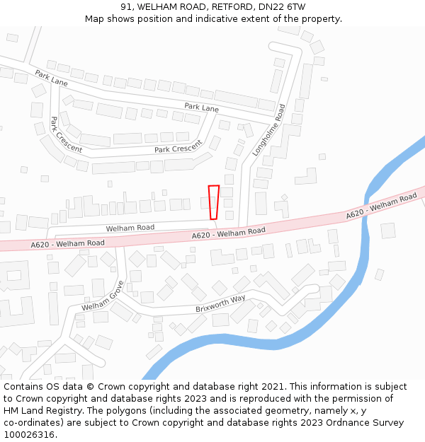 91, WELHAM ROAD, RETFORD, DN22 6TW: Location map and indicative extent of plot