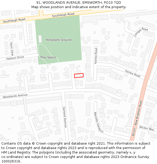 91, WOODLANDS AVENUE, EMSWORTH, PO10 7QD: Location map and indicative extent of plot