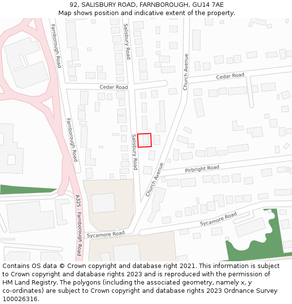 92, SALISBURY ROAD, FARNBOROUGH, GU14 7AE: Location map and indicative extent of plot