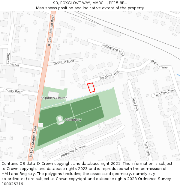 93, FOXGLOVE WAY, MARCH, PE15 8RU: Location map and indicative extent of plot