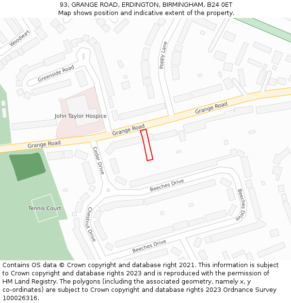 93, GRANGE ROAD, ERDINGTON, BIRMINGHAM, B24 0ET: Location map and indicative extent of plot