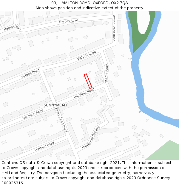 93, HAMILTON ROAD, OXFORD, OX2 7QA: Location map and indicative extent of plot