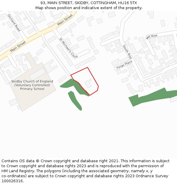 93, MAIN STREET, SKIDBY, COTTINGHAM, HU16 5TX: Location map and indicative extent of plot