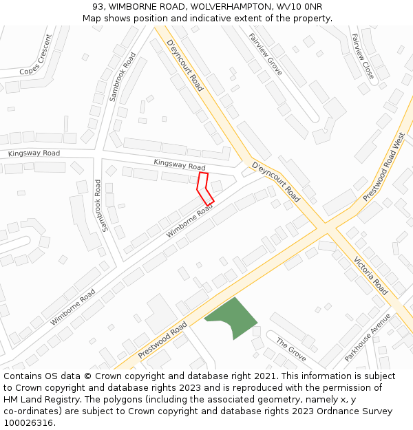 93, WIMBORNE ROAD, WOLVERHAMPTON, WV10 0NR: Location map and indicative extent of plot