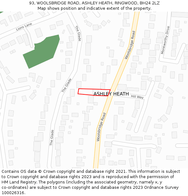 93, WOOLSBRIDGE ROAD, ASHLEY HEATH, RINGWOOD, BH24 2LZ: Location map and indicative extent of plot