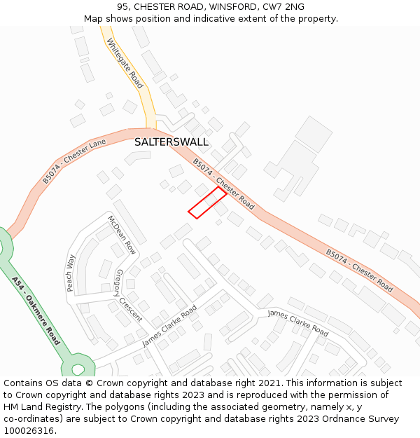 95, CHESTER ROAD, WINSFORD, CW7 2NG: Location map and indicative extent of plot