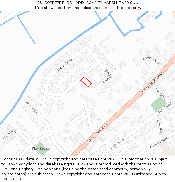 95, COPPERFIELDS, LYDD, ROMNEY MARSH, TN29 9UU: Location map and indicative extent of plot