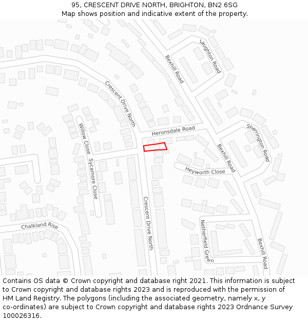 95, CRESCENT DRIVE NORTH, BRIGHTON, BN2 6SG: Location map and indicative extent of plot