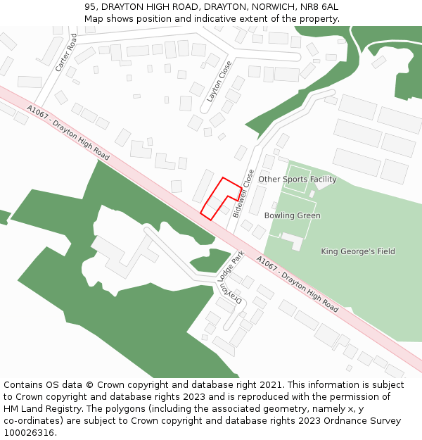 95, DRAYTON HIGH ROAD, DRAYTON, NORWICH, NR8 6AL: Location map and indicative extent of plot