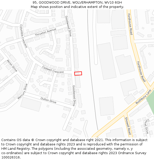 95, GOODWOOD DRIVE, WOLVERHAMPTON, WV10 6GH: Location map and indicative extent of plot