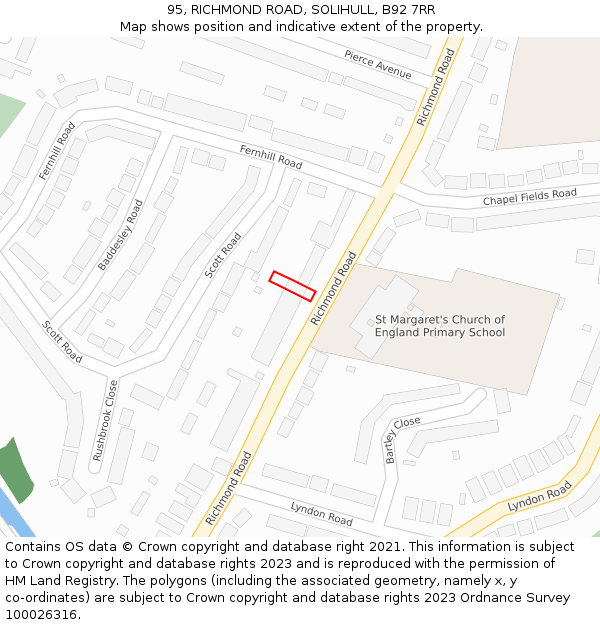 95, RICHMOND ROAD, SOLIHULL, B92 7RR: Location map and indicative extent of plot