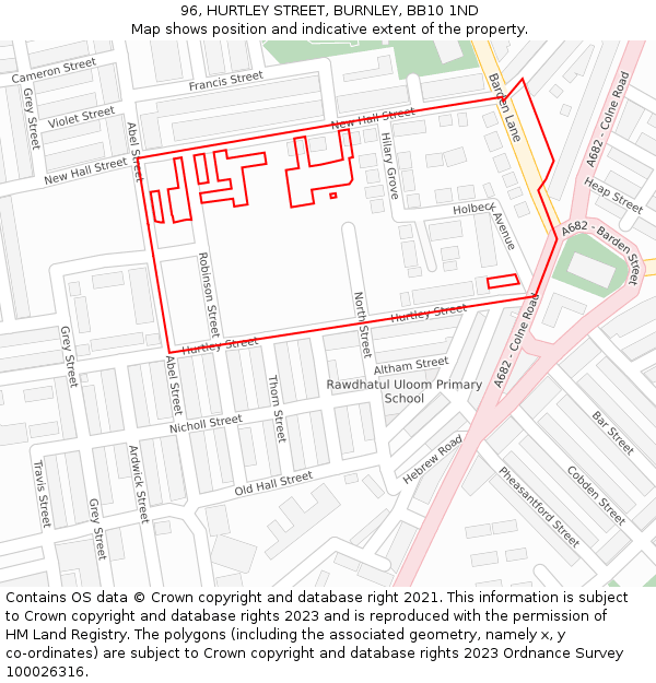 96, HURTLEY STREET, BURNLEY, BB10 1ND: Location map and indicative extent of plot