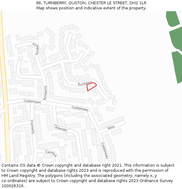 96, TURNBERRY, OUSTON, CHESTER LE STREET, DH2 1LR: Location map and indicative extent of plot