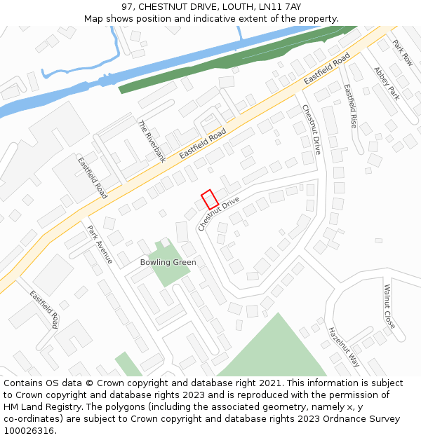 97, CHESTNUT DRIVE, LOUTH, LN11 7AY: Location map and indicative extent of plot