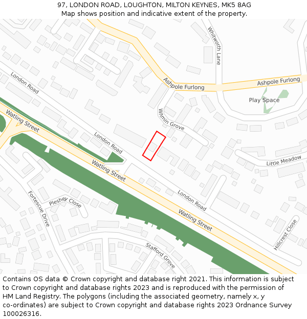 97, LONDON ROAD, LOUGHTON, MILTON KEYNES, MK5 8AG: Location map and indicative extent of plot