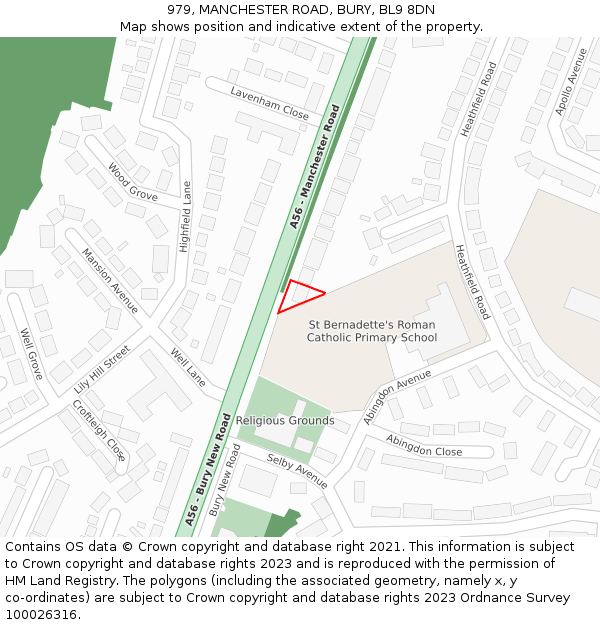 979, MANCHESTER ROAD, BURY, BL9 8DN: Location map and indicative extent of plot