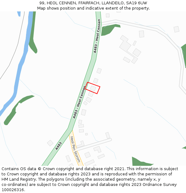 99, HEOL CENNEN, FFAIRFACH, LLANDEILO, SA19 6UW: Location map and indicative extent of plot