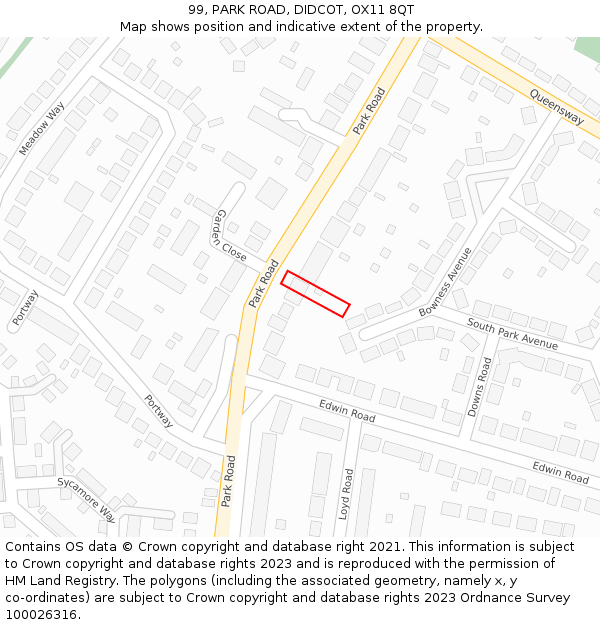 99, PARK ROAD, DIDCOT, OX11 8QT: Location map and indicative extent of plot