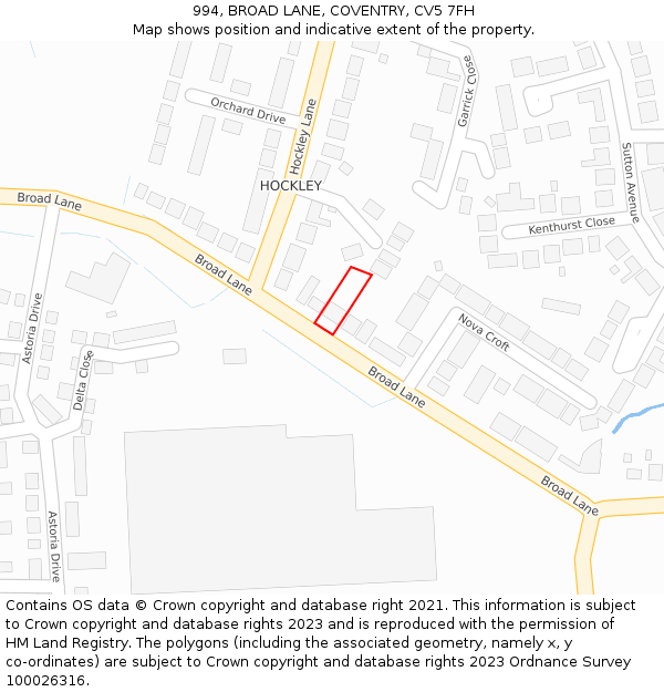 994, BROAD LANE, COVENTRY, CV5 7FH: Location map and indicative extent of plot