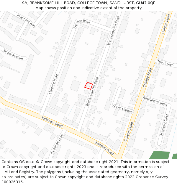 9A, BRANKSOME HILL ROAD, COLLEGE TOWN, SANDHURST, GU47 0QE: Location map and indicative extent of plot