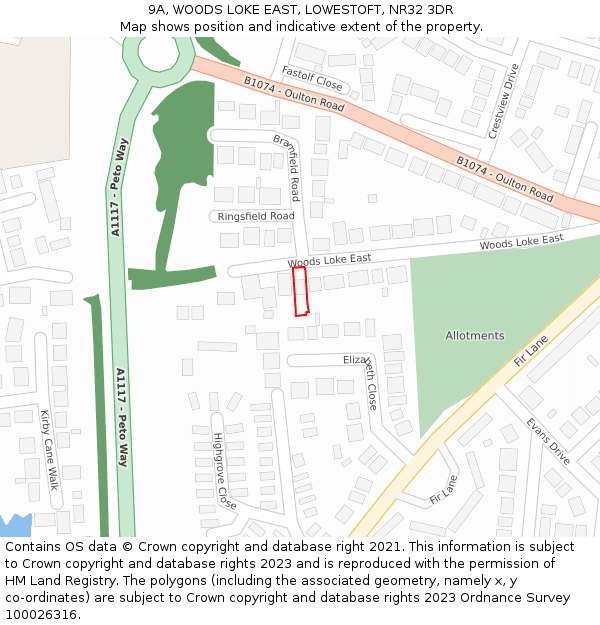 9A, WOODS LOKE EAST, LOWESTOFT, NR32 3DR: Location map and indicative extent of plot