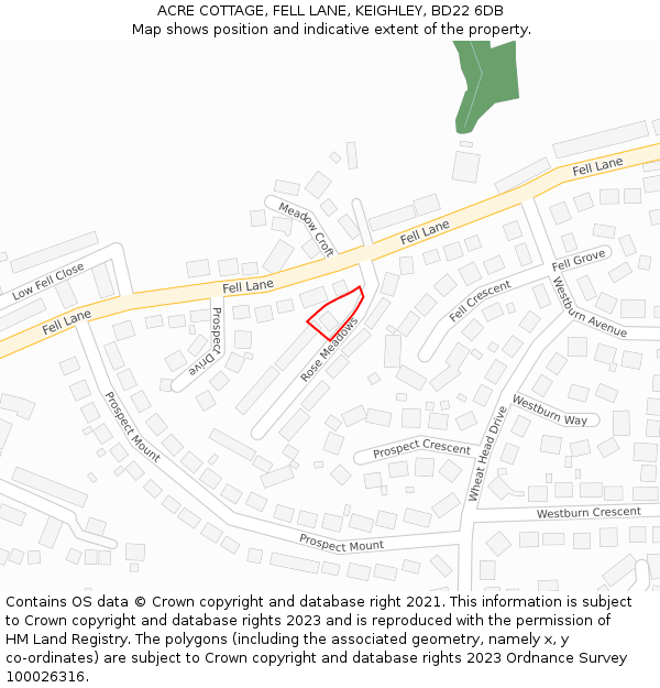 ACRE COTTAGE, FELL LANE, KEIGHLEY, BD22 6DB: Location map and indicative extent of plot