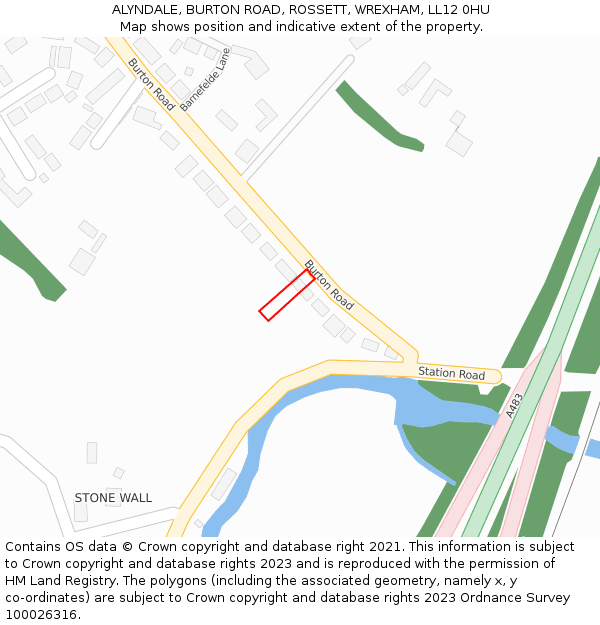 ALYNDALE, BURTON ROAD, ROSSETT, WREXHAM, LL12 0HU: Location map and indicative extent of plot