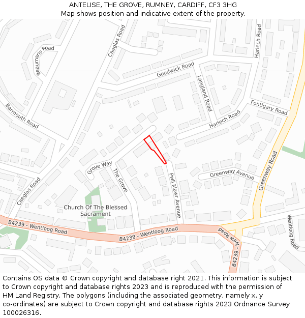 ANTELISE, THE GROVE, RUMNEY, CARDIFF, CF3 3HG: Location map and indicative extent of plot