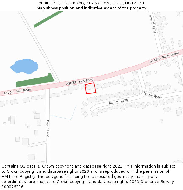 APRIL RISE, HULL ROAD, KEYINGHAM, HULL, HU12 9ST: Location map and indicative extent of plot