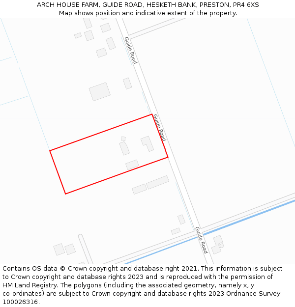 ARCH HOUSE FARM, GUIDE ROAD, HESKETH BANK, PRESTON, PR4 6XS: Location map and indicative extent of plot