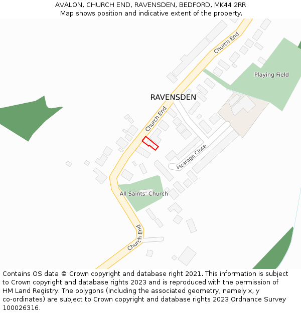 AVALON, CHURCH END, RAVENSDEN, BEDFORD, MK44 2RR: Location map and indicative extent of plot