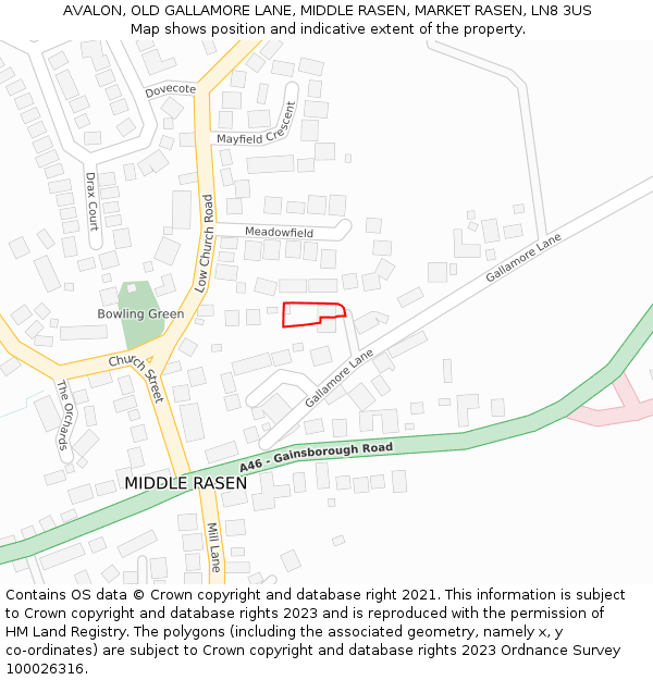 AVALON, OLD GALLAMORE LANE, MIDDLE RASEN, MARKET RASEN, LN8 3US: Location map and indicative extent of plot