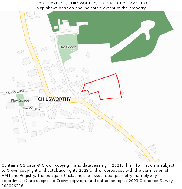 BADGERS REST, CHILSWORTHY, HOLSWORTHY, EX22 7BQ: Location map and indicative extent of plot