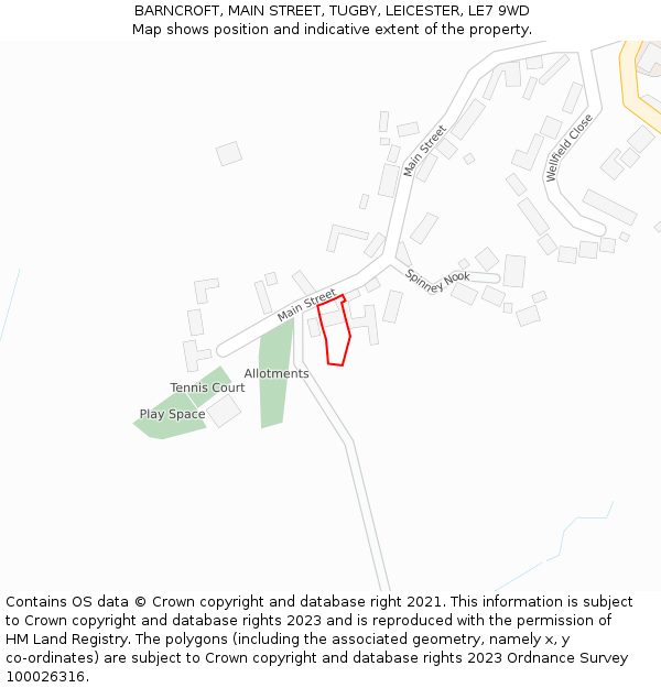 BARNCROFT, MAIN STREET, TUGBY, LEICESTER, LE7 9WD: Location map and indicative extent of plot