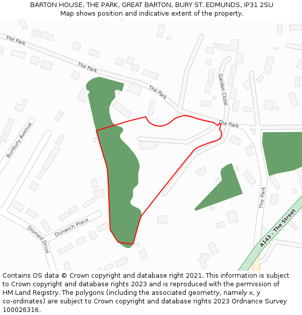 BARTON HOUSE, THE PARK, GREAT BARTON, BURY ST. EDMUNDS, IP31 2SU: Location map and indicative extent of plot