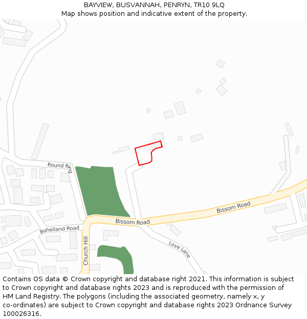 BAYVIEW, BUSVANNAH, PENRYN, TR10 9LQ: Location map and indicative extent of plot