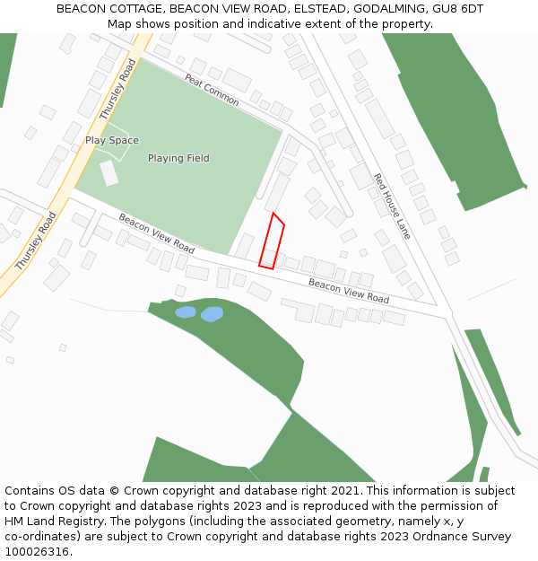 BEACON COTTAGE, BEACON VIEW ROAD, ELSTEAD, GODALMING, GU8 6DT: Location map and indicative extent of plot