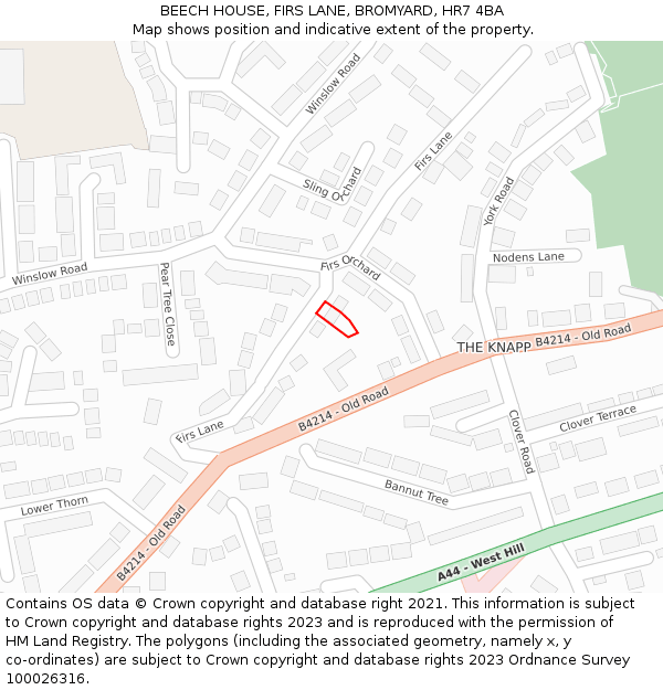 BEECH HOUSE, FIRS LANE, BROMYARD, HR7 4BA: Location map and indicative extent of plot