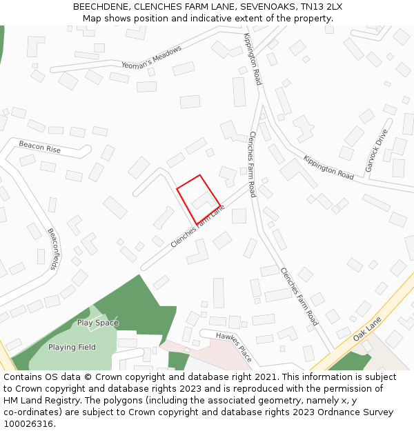 BEECHDENE, CLENCHES FARM LANE, SEVENOAKS, TN13 2LX: Location map and indicative extent of plot