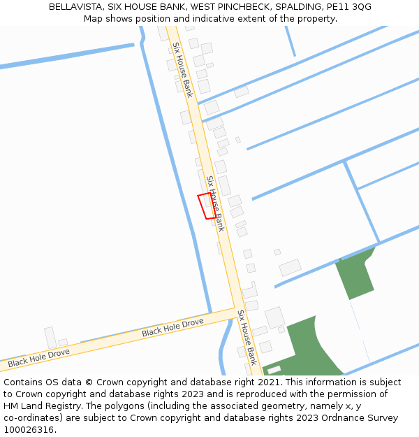 BELLAVISTA, SIX HOUSE BANK, WEST PINCHBECK, SPALDING, PE11 3QG: Location map and indicative extent of plot