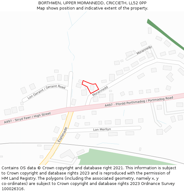 BORTHWEN, UPPER MORANNEDD, CRICCIETH, LL52 0PP: Location map and indicative extent of plot