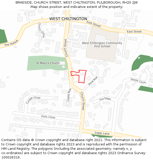 BRAESIDE, CHURCH STREET, WEST CHILTINGTON, PULBOROUGH, RH20 2JW: Location map and indicative extent of plot