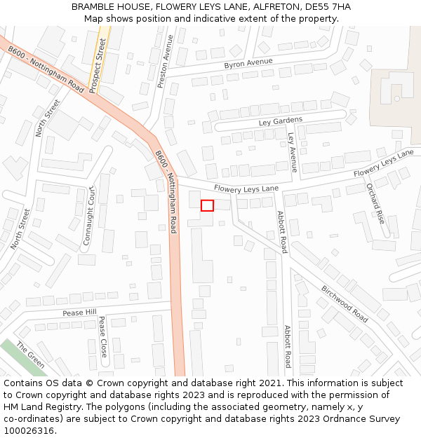 BRAMBLE HOUSE, FLOWERY LEYS LANE, ALFRETON, DE55 7HA: Location map and indicative extent of plot