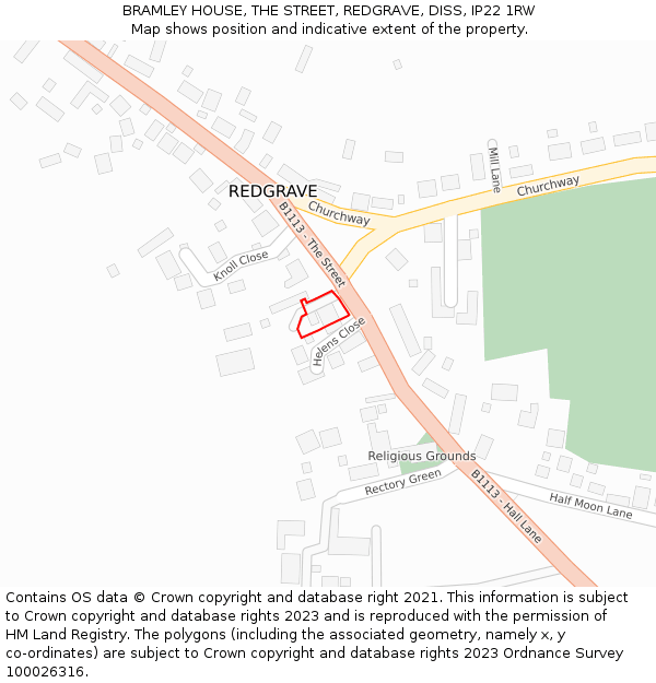 BRAMLEY HOUSE, THE STREET, REDGRAVE, DISS, IP22 1RW: Location map and indicative extent of plot