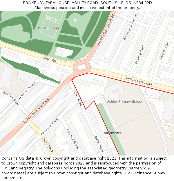 BRINKBURN FARMHOUSE, ASHLEY ROAD, SOUTH SHIELDS, NE34 0PD: Location map and indicative extent of plot