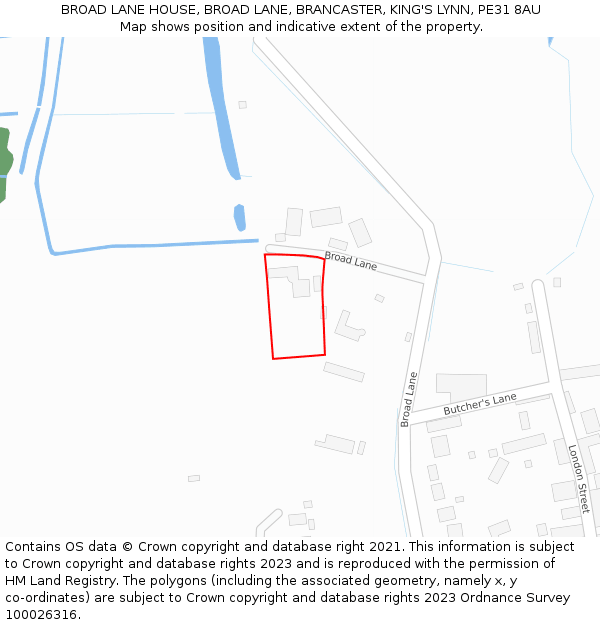 BROAD LANE HOUSE, BROAD LANE, BRANCASTER, KING'S LYNN, PE31 8AU: Location map and indicative extent of plot