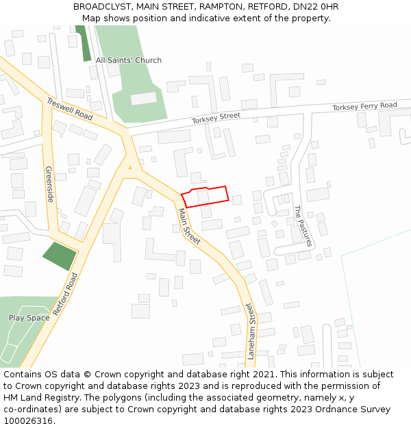 BROADCLYST, MAIN STREET, RAMPTON, RETFORD, DN22 0HR: Location map and indicative extent of plot